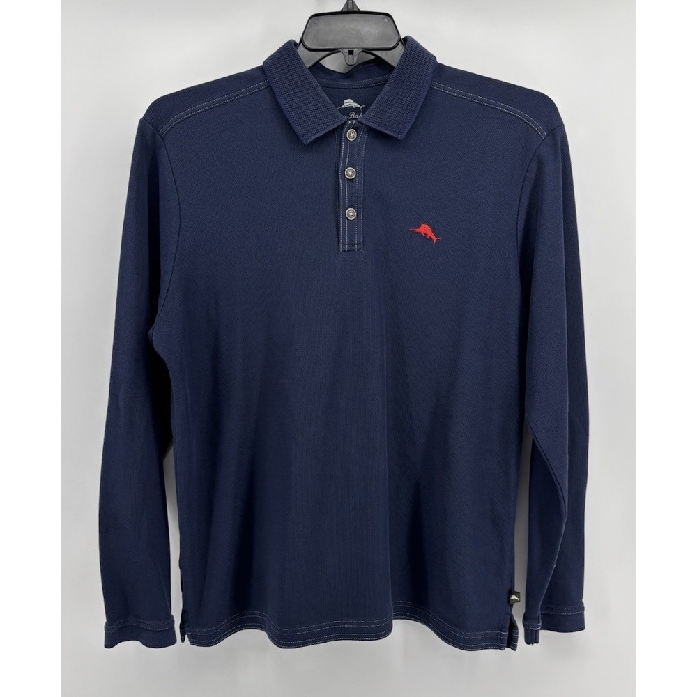 Tommy Bahama Long Sleeve Polo Shirt Mens M, Navy Blue Classic Supima Cotton Golf
